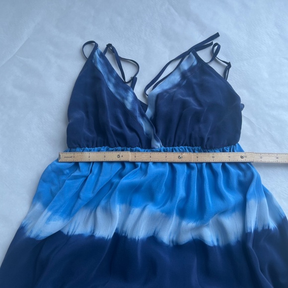 Gerard Darel Silk Maxi Navy Blue Striped Tiered Cocktail Flowy Printed Dress 6 - Picture 10 of 13